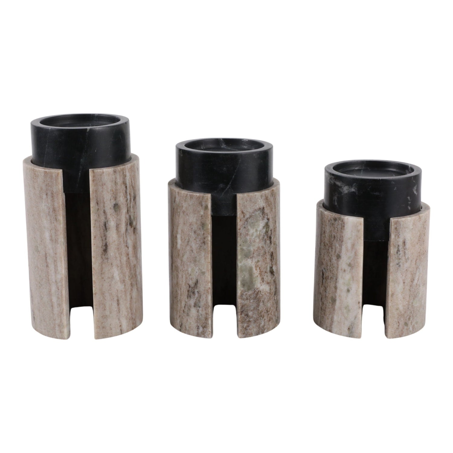 7 / 8 / 9" Lawrence Marble Candle Holders (Set of 3) - Black