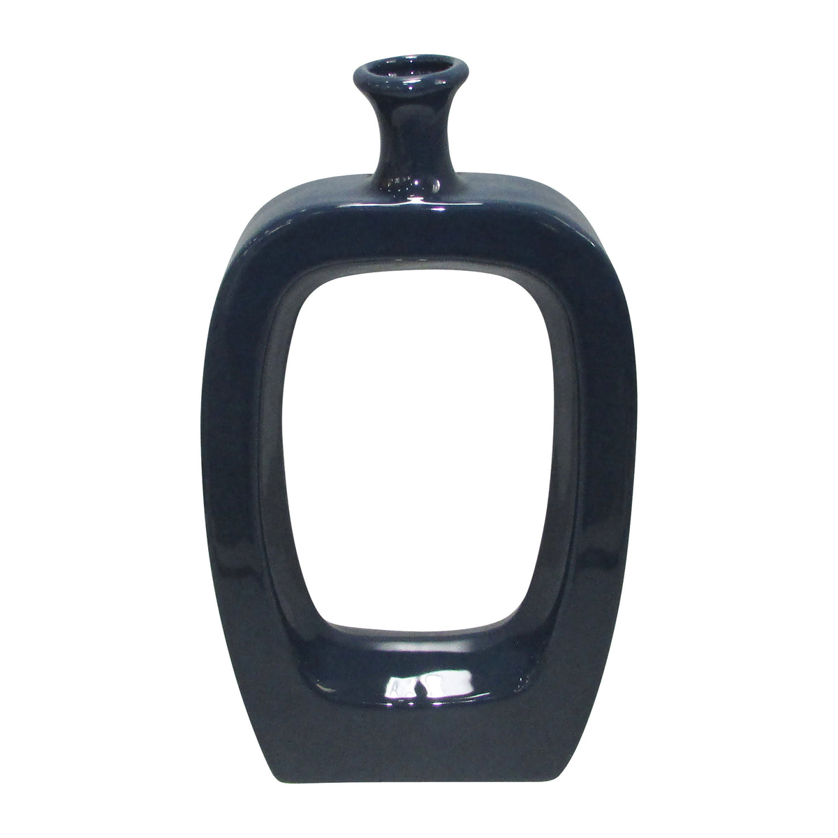 Ceramic Vase With Cutout 14" - Navy Blue