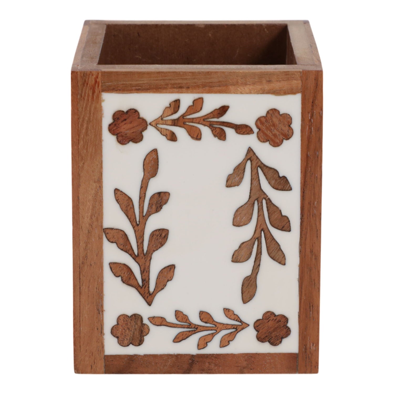 4" x 3" Wood Petals Resin Pencil Cup - Brown / White