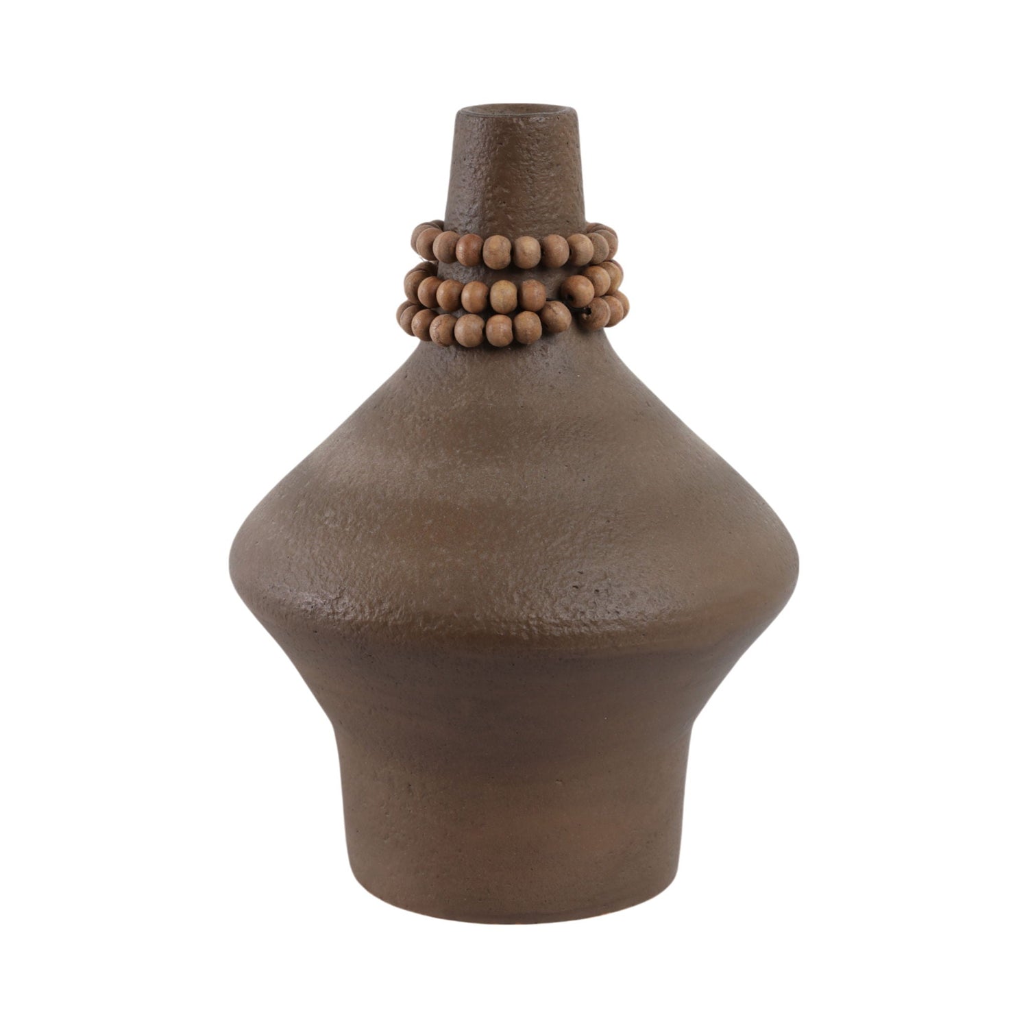 Tutwell Small Vase With Wood Beads - Brown