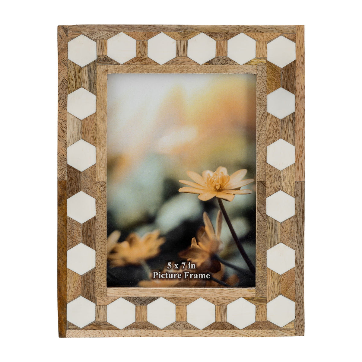 5" x 7" Wood / Resin Hexagon Frame - White