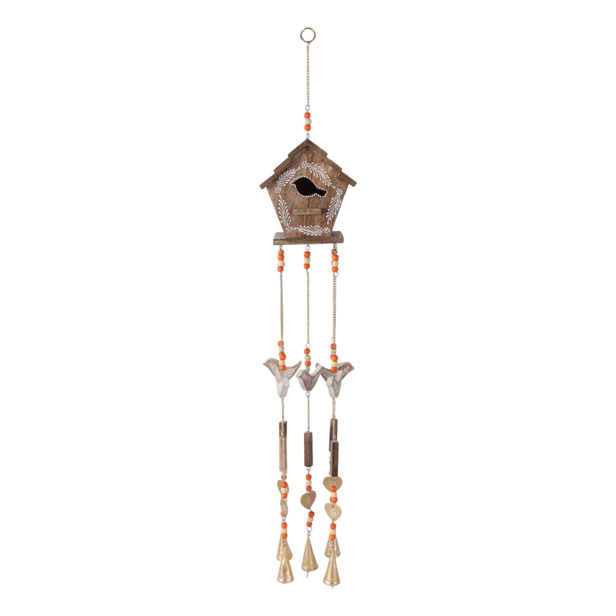 38" x 7" Hand Painted Birdhouse Chime - Brown