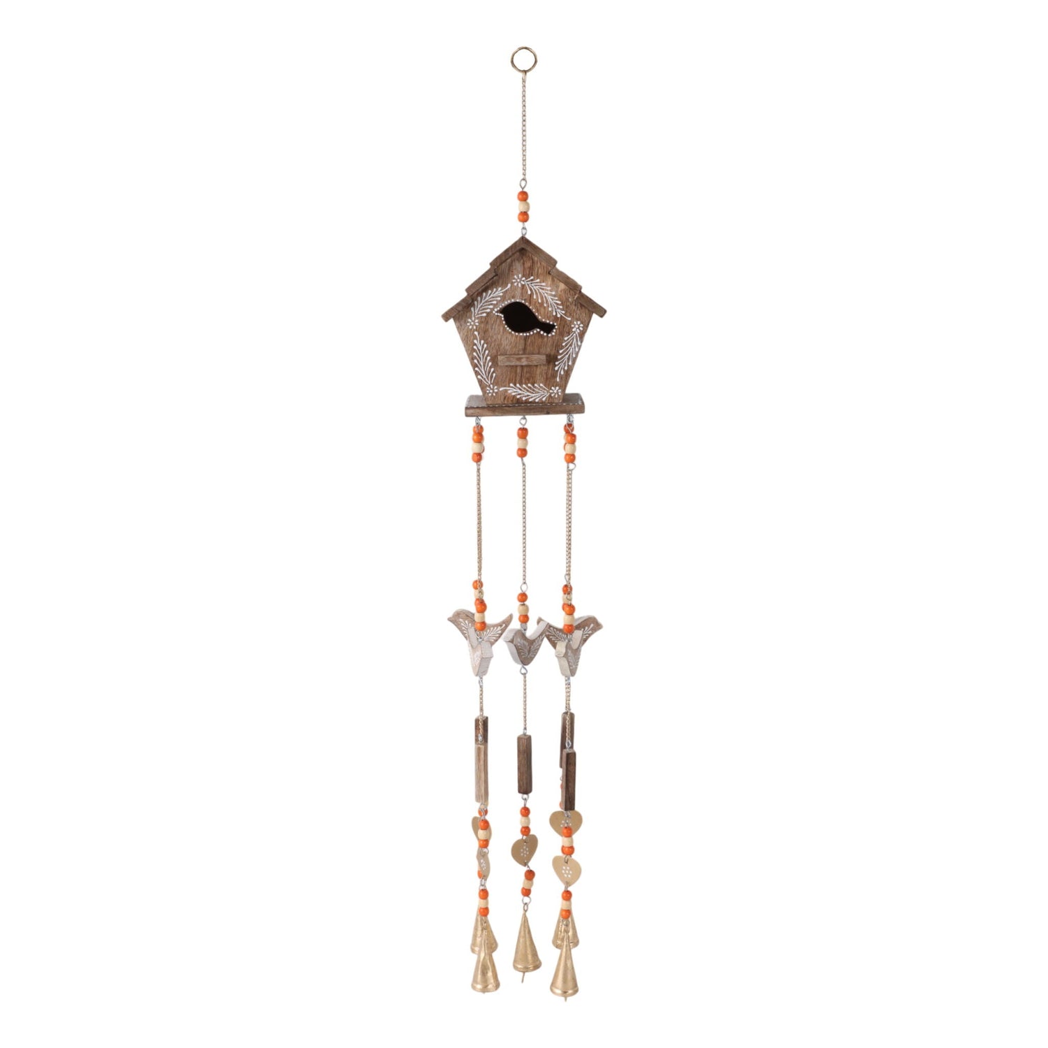 38" x 7" Hand Painted Birdhouse Chime - Brown
