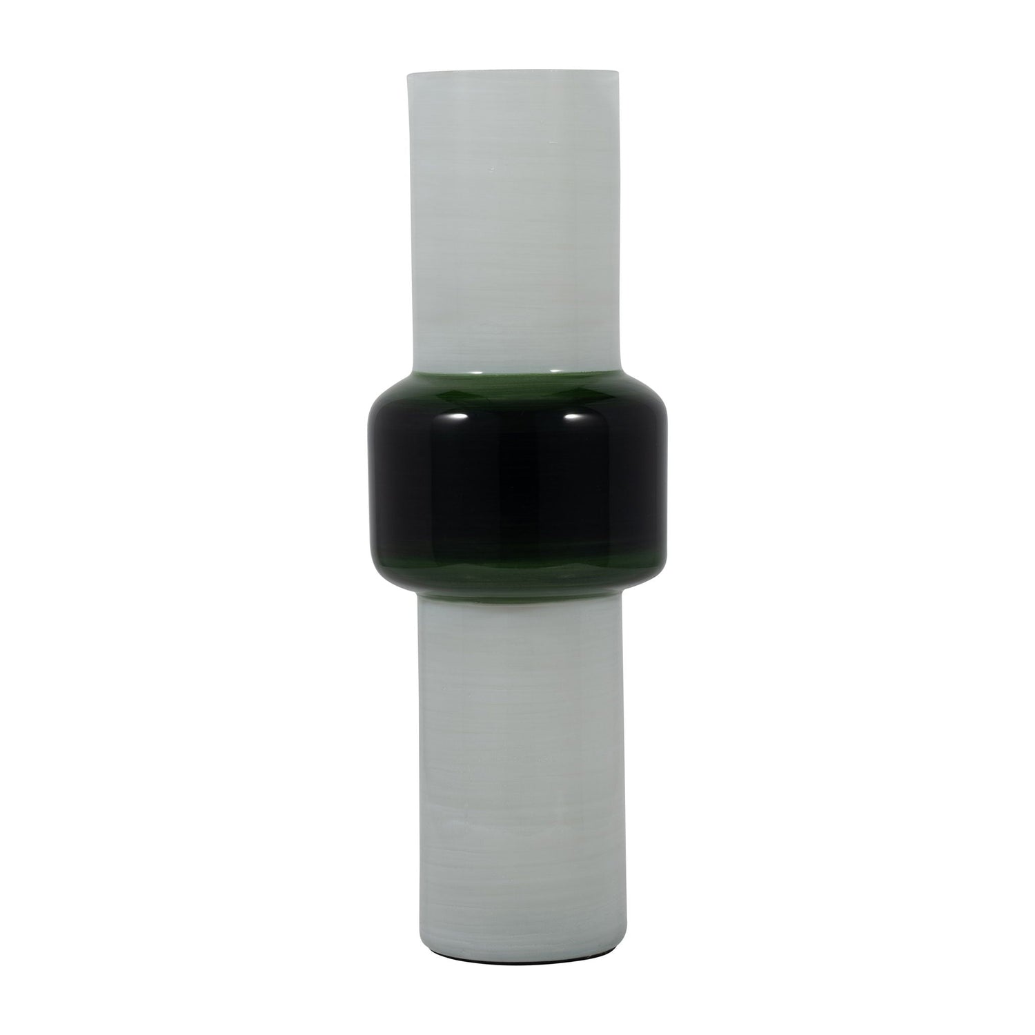 Glass 18" Modern Cylinder Vase - White/Green