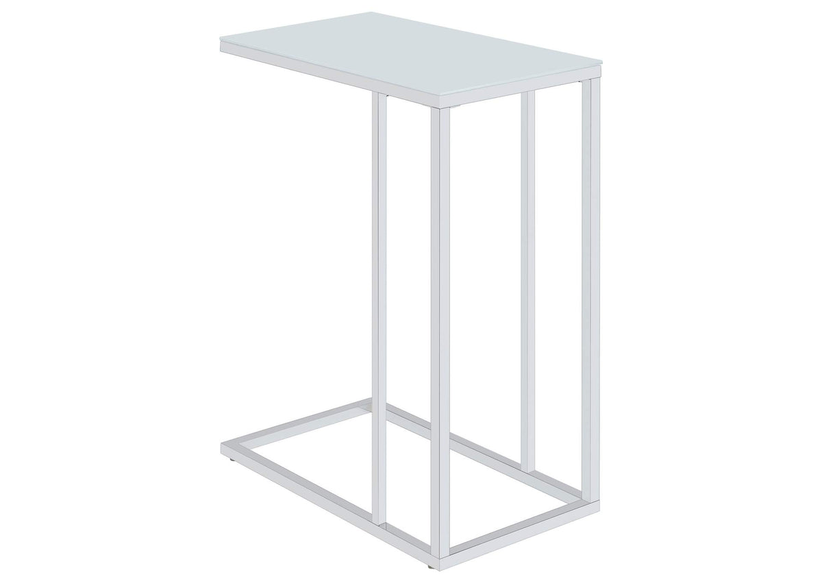 Stella White Glass Top C-Shaped Sofa Side Table Chrome