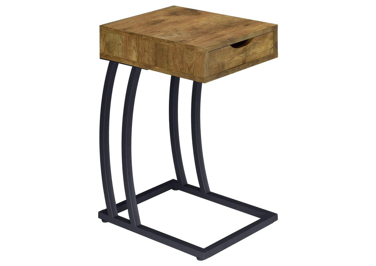 Troy 1-drawer C-Shaped Side Table Power Outlet Rustic Nutmeg