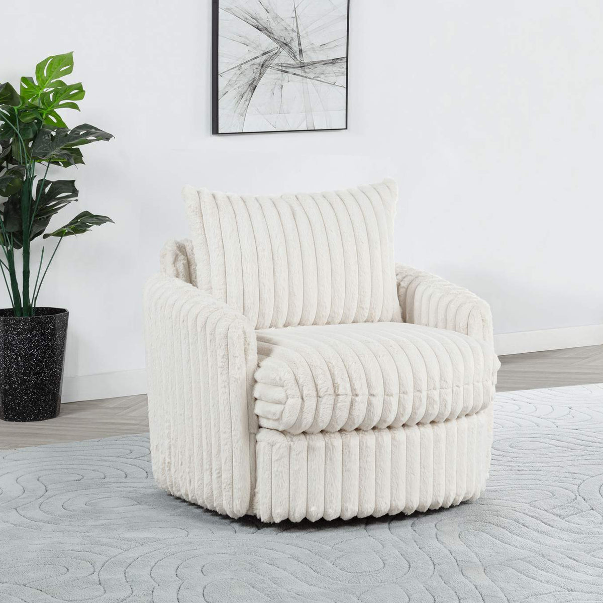 902541 Sarco Corduroy Upholstered Swivel Accent Arm Chair Ivory