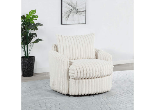 902541 Sarco Corduroy Upholstered Swivel Accent Arm Chair Ivory