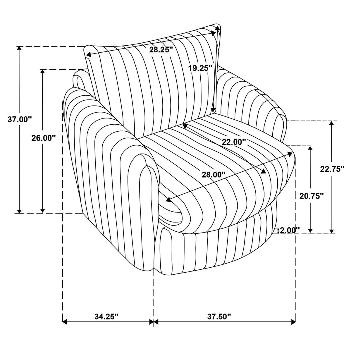 902541 Sarco Corduroy Upholstered Swivel Accent Arm Chair Ivory