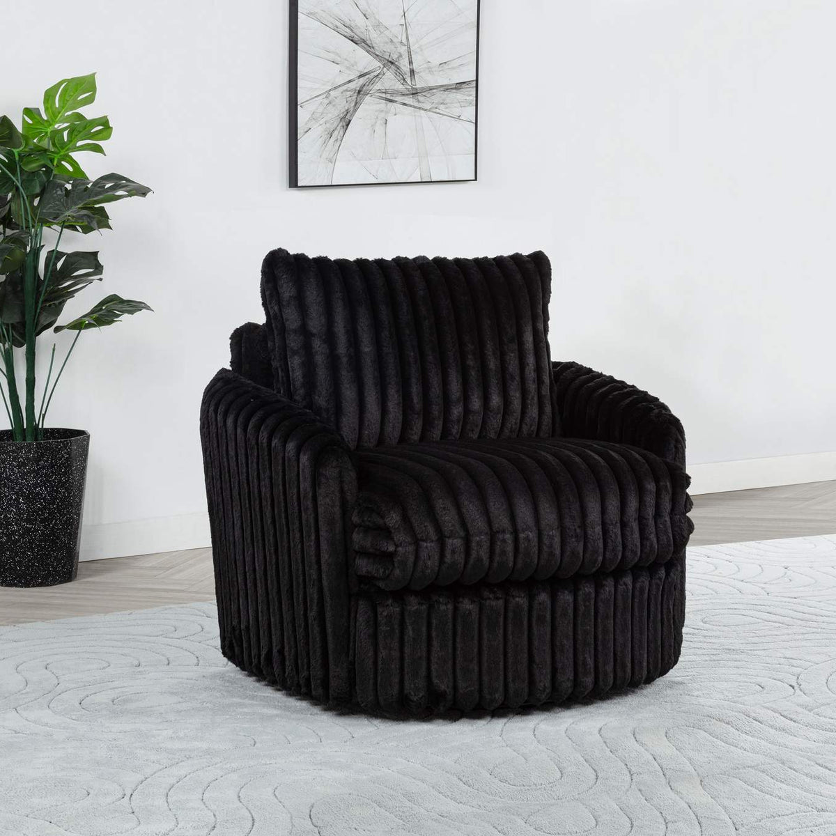 902542 Sarco Corduroy Upholstered Swivel Accent Arm Chair Black