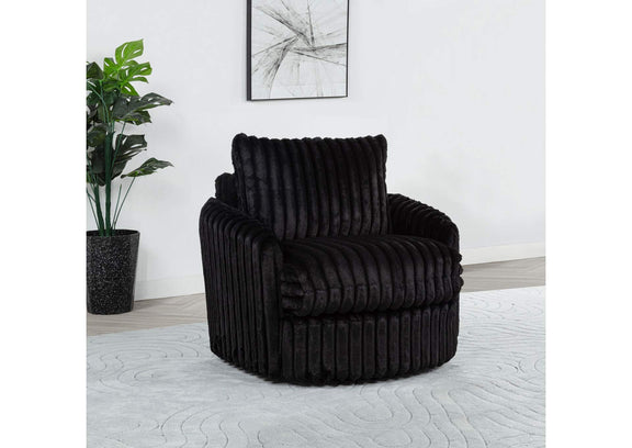 902542 Sarco Corduroy Upholstered Swivel Accent Arm Chair Black