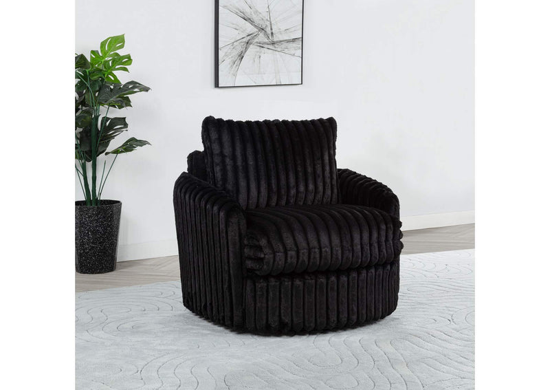 902542 Sarco Corduroy Upholstered Swivel Accent Arm Chair Black