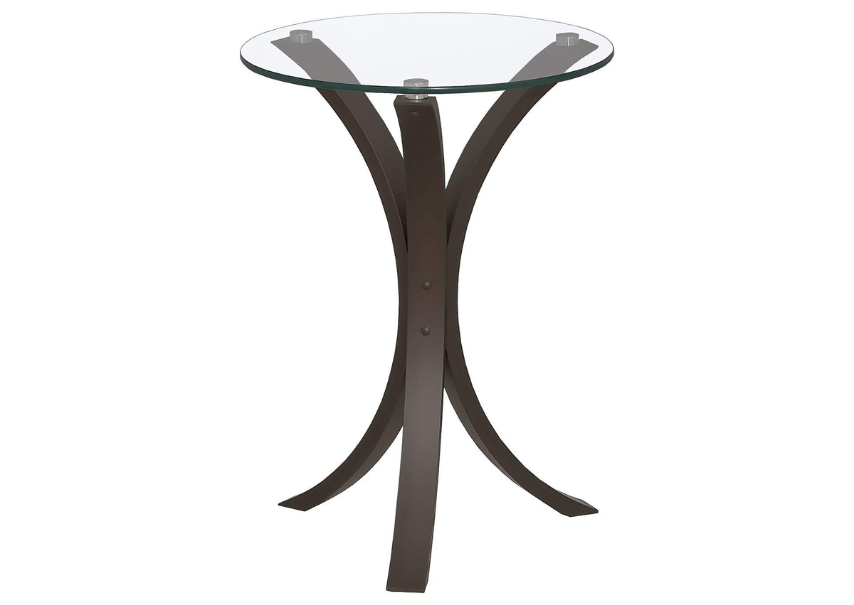 Edgar Round Glass Top Accent Side Table Cappuccino