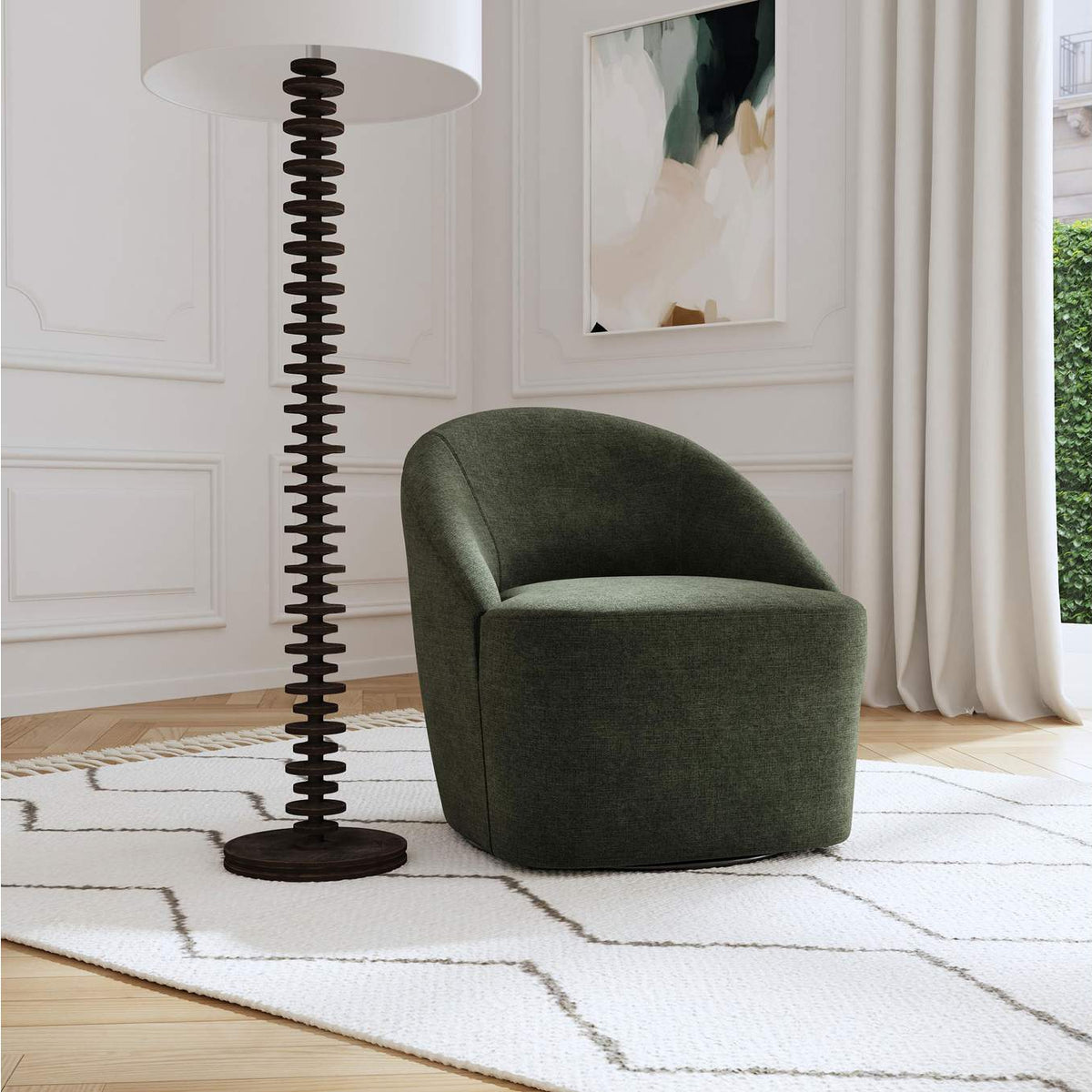 903075 Leon Upholstered Barrel Accent Swivel Chair Hunter Green