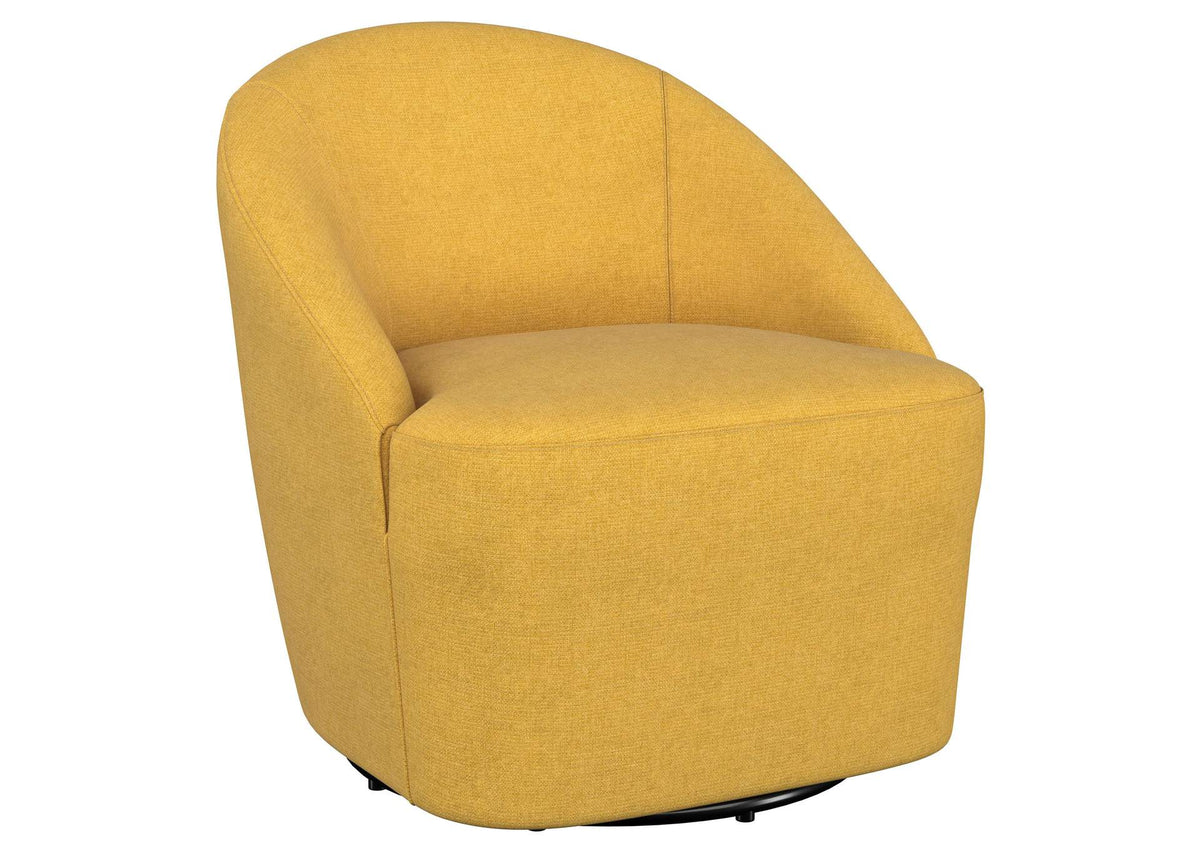 903076 Leon Upholstered Barrel Accent Swivel Chair Mustard Yellow