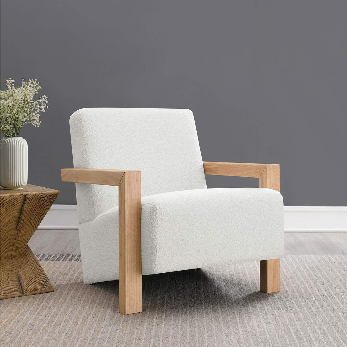 903094 Fitzroy Boucle Upholstered Accent Arm Chair Ivory