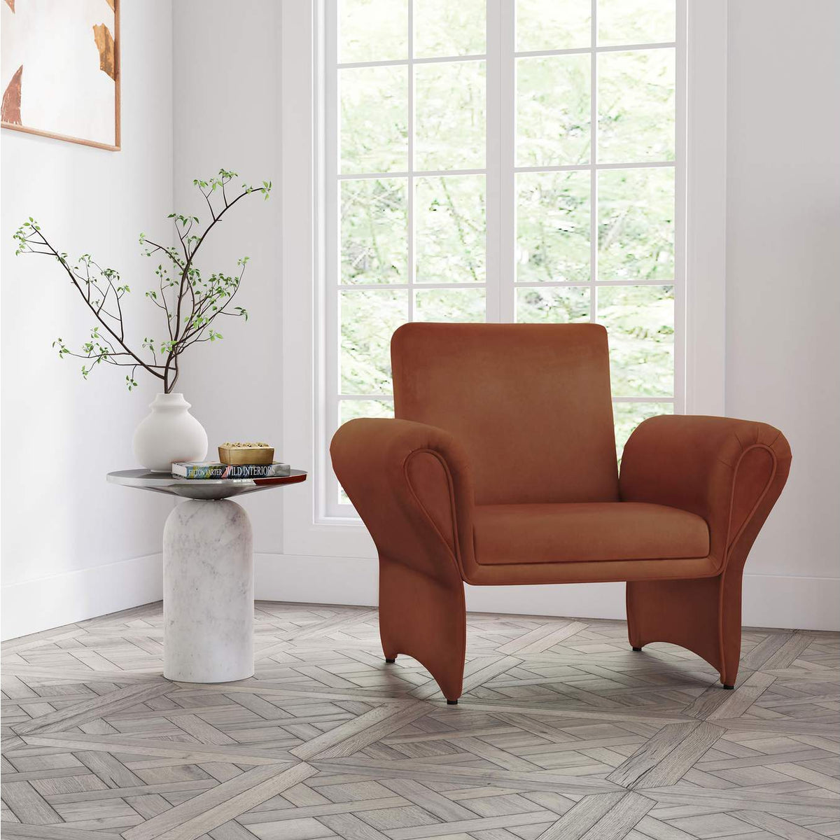 903150 Liana Upholstered Roll Arm Accent Armchair Rust Orange