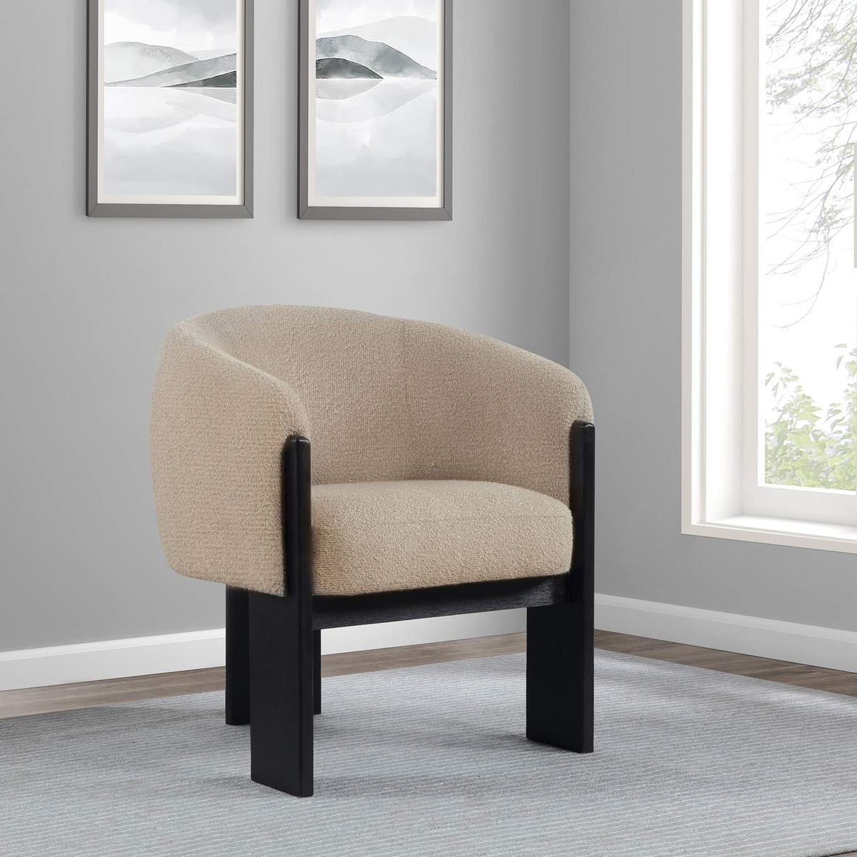 903165 Valdez Boucle Upholstered Barrel Back Accent Chair Beige