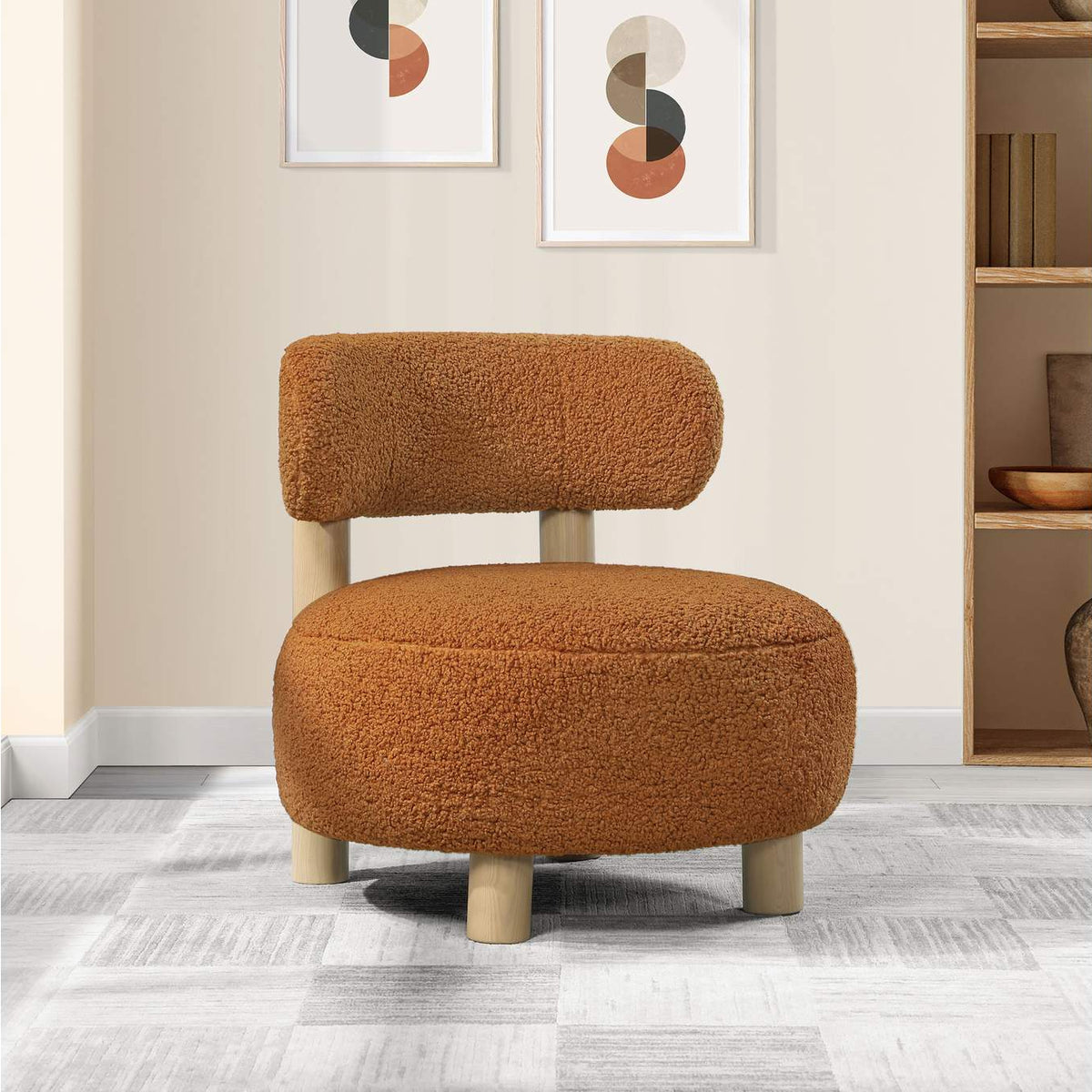 903167 Zonie Boucle Upholstered Barrel Back Accent Chair Orange