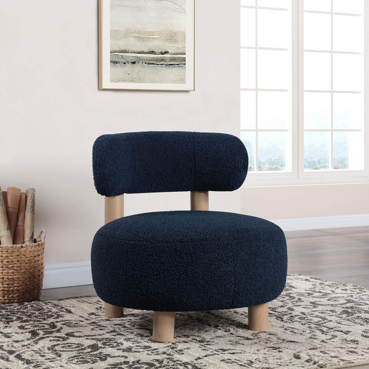 903168 Zonie Boucle Upholstered Barrel Back Accent Chair Blue