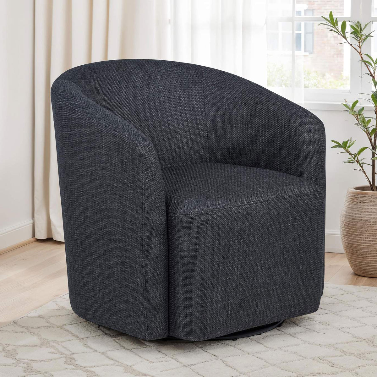 903223 Mossbrook Fabric Upholstered Swivel Accent Chair Anthracite