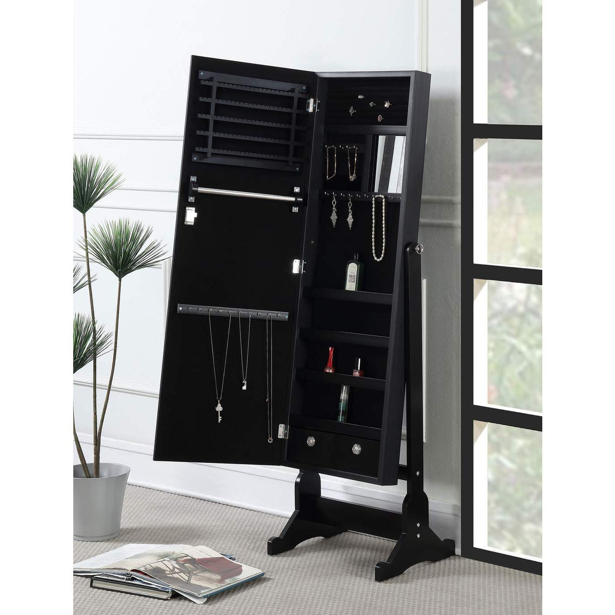 904039 Tutuola Cheval Mirror with Jewelry Storage Black