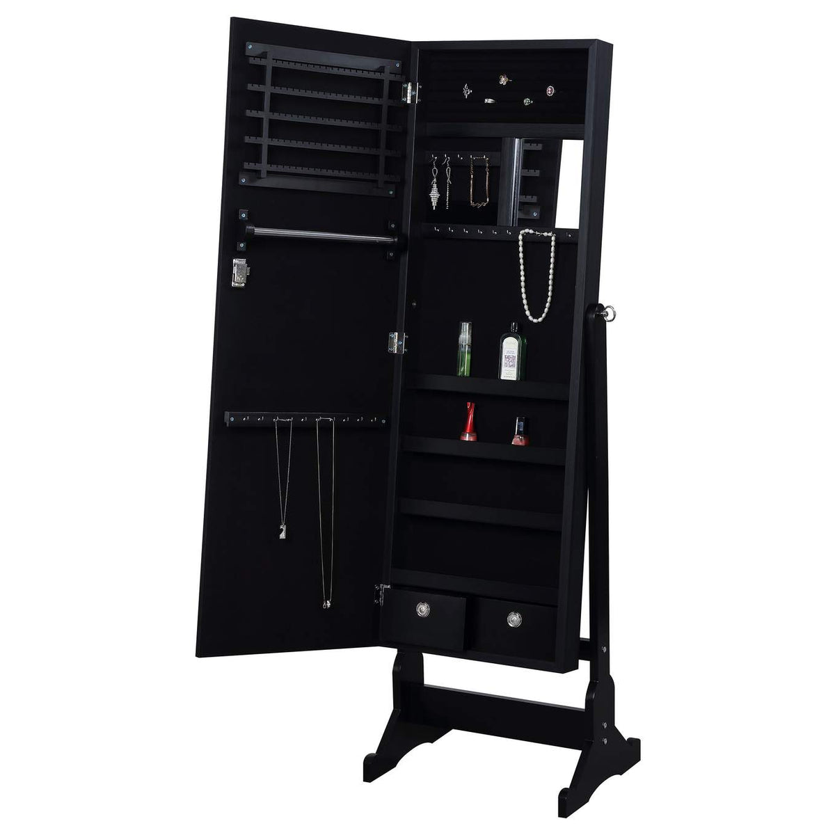 904039 Tutuola Cheval Mirror with Jewelry Storage Black