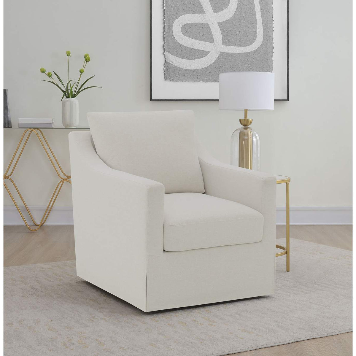 904133 Winter Upholstered Sloped Arm Accent Swivel Chair Beige