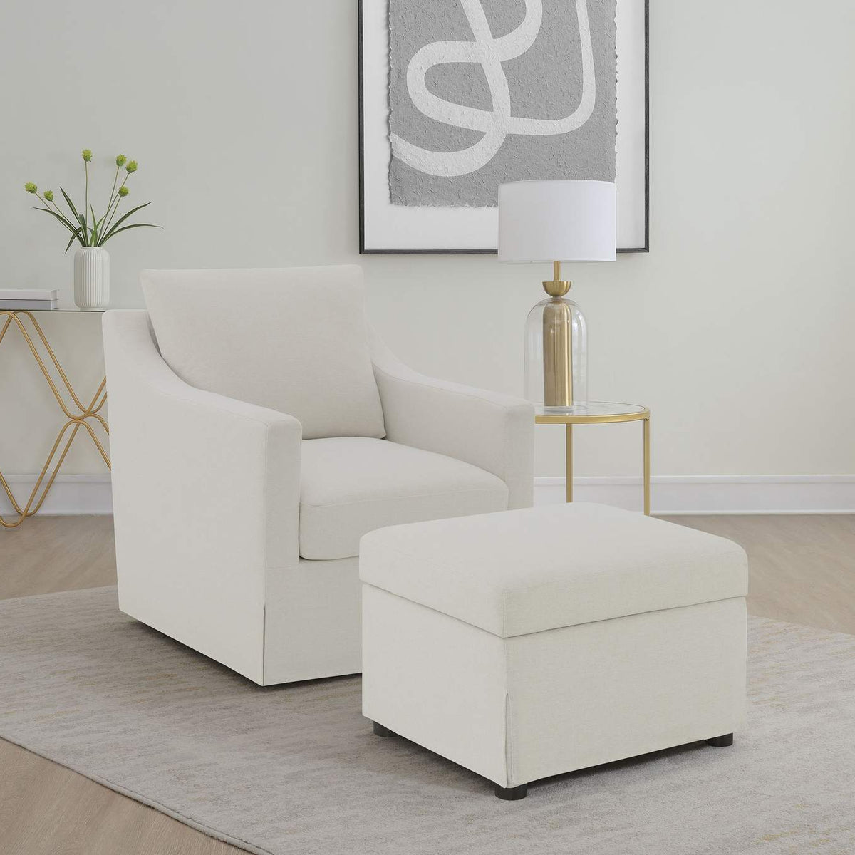 904133 Winter Upholstered Sloped Arm Accent Swivel Chair Beige