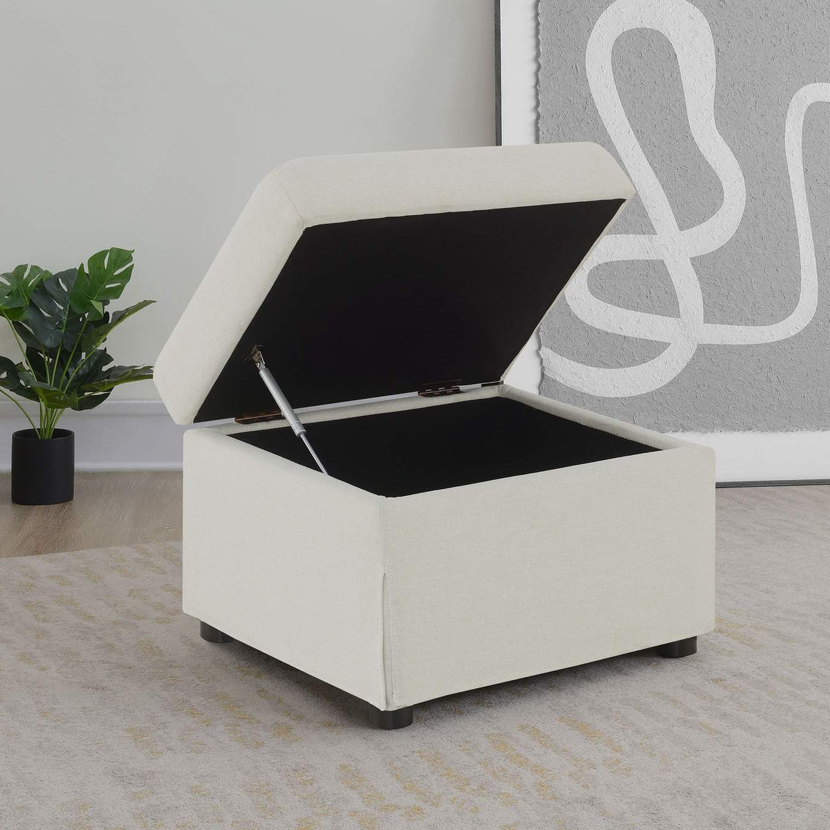 904134 Winter Upholstered Hydraulic Lift Top Storage Ottoman Beige