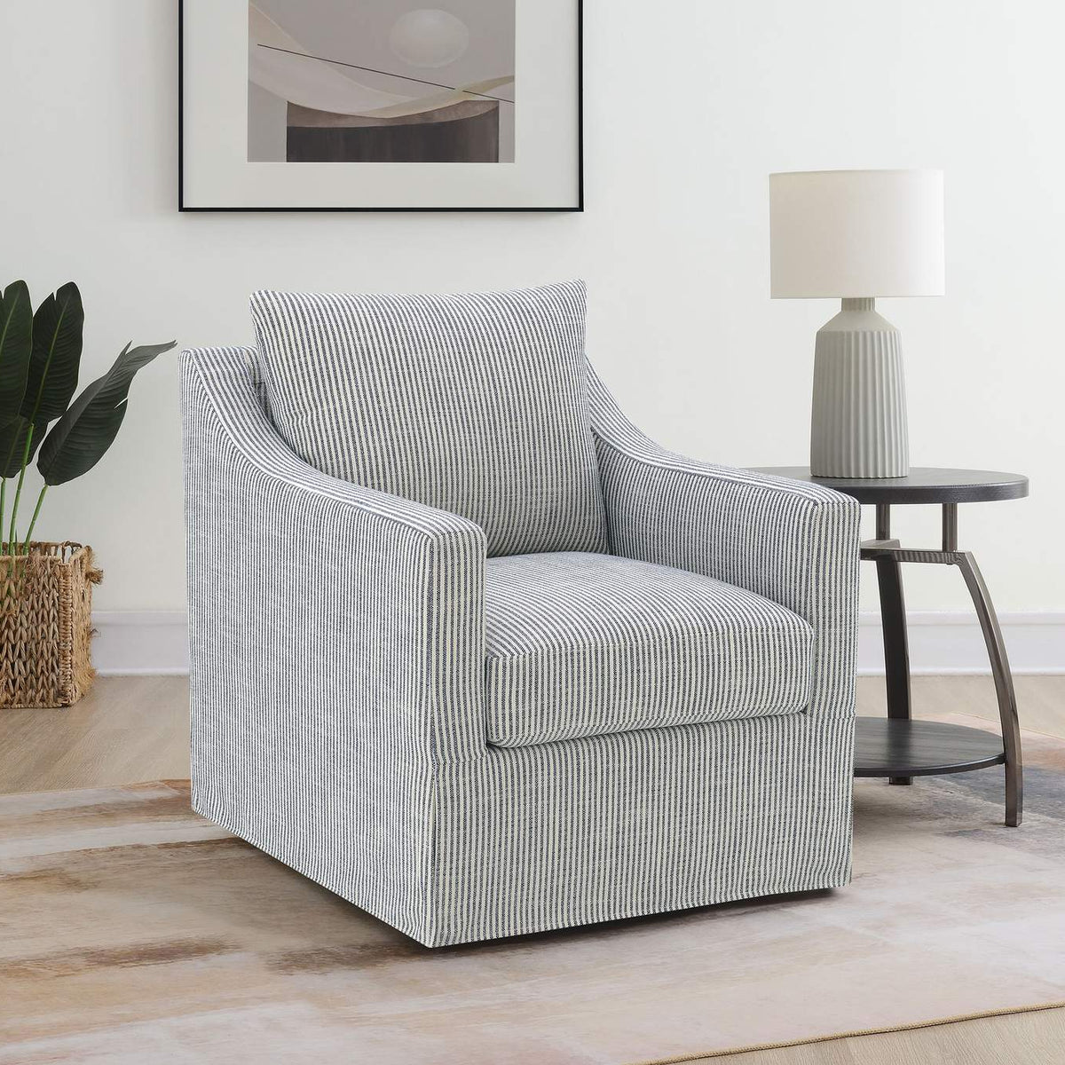 904137 Winter Upholstered Sloped Arm Accent Swivel Chair Grey