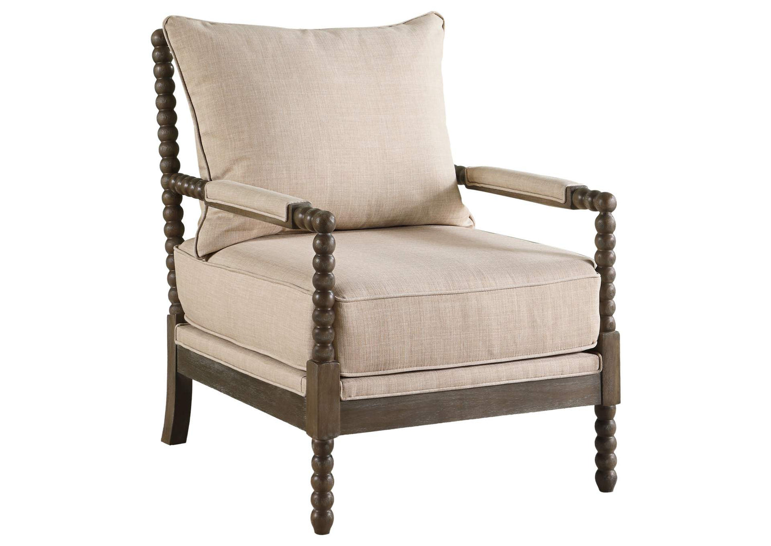 Blanchett Upholstered Bobbin Accent Chair Beige and Distressed Brown