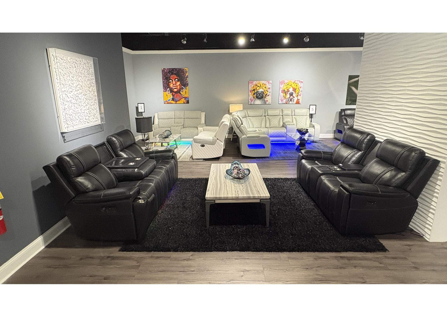 U8881_U8880-BLK_LEATHER-PRS_PCRLS U8881 - U8880 BLACK LEATHER POWER REC SOFA - POWER CONSOLE REC LOVESEAT