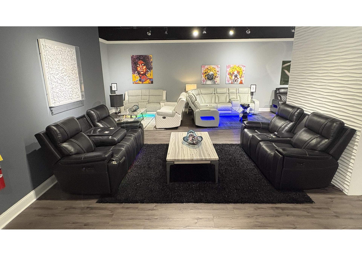 U8881_U8880-BLK_LEATHER-PRS_PCRLS_PR U8881 - U8880 BLACK LEATHER POWER REC SOFA - POWER CON REC LOVESEAT - POWER REC