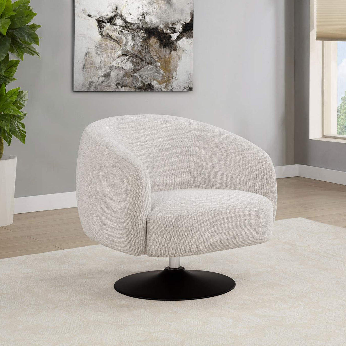905739 Dave Upholstered Barrel Back Swivel Club Chair Beige