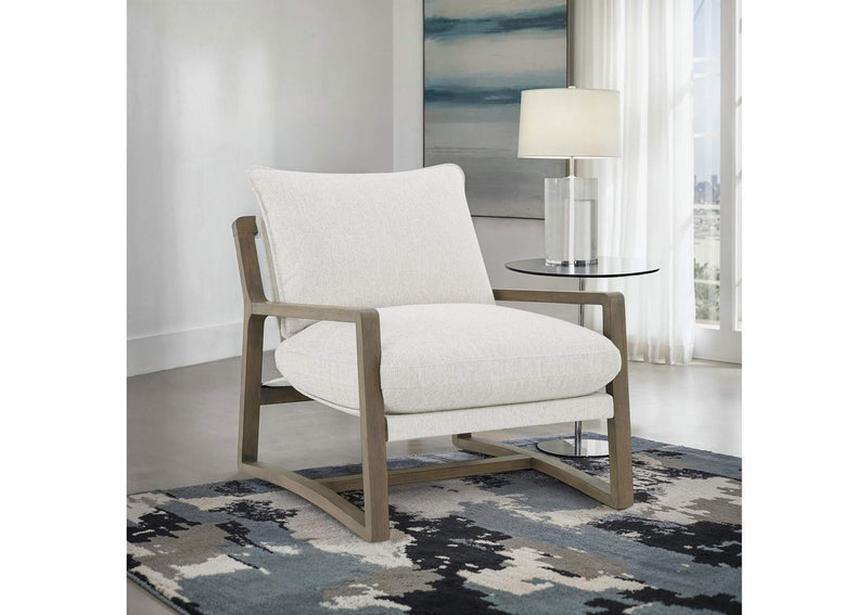 907509 Geneva Boucle Upholstered Wood Arm Accent Chair Sand