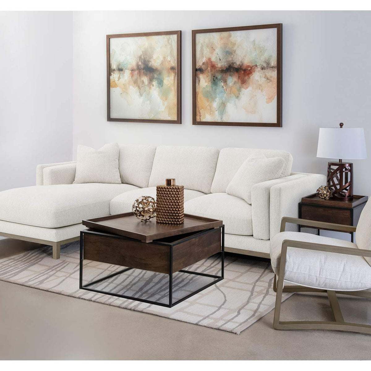 907509 Geneva Boucle Upholstered Wood Arm Accent Chair Sand