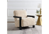 907533 Fitzroy Faux Fur Upholstered Chair Solid Wood Arms Latte