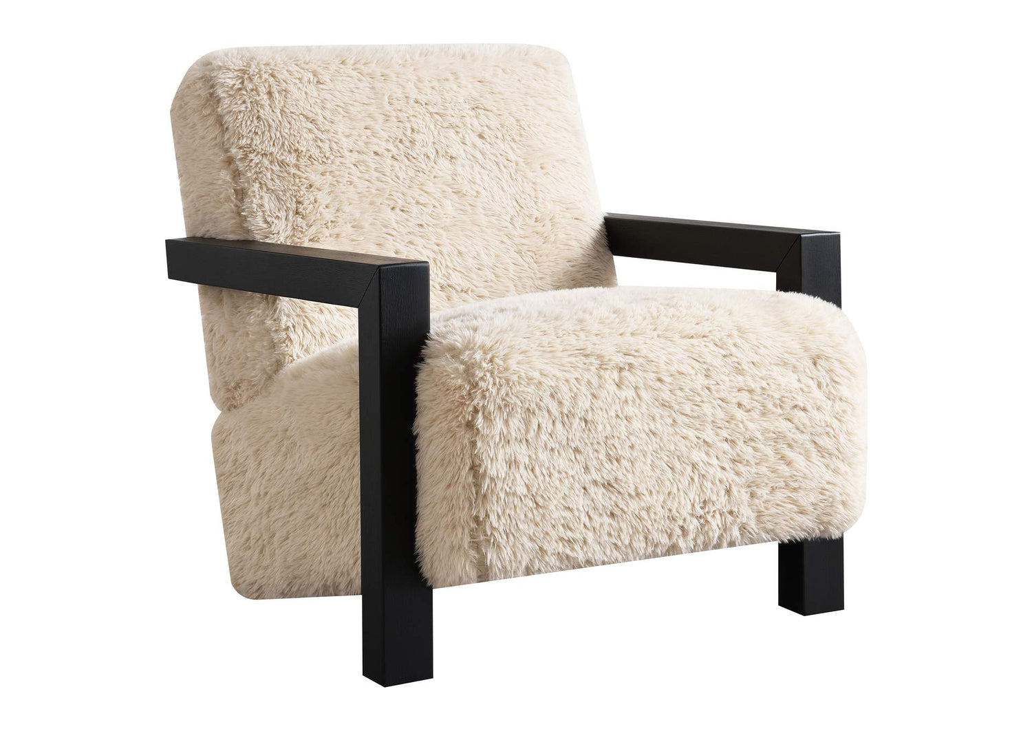907533 Fitzroy Faux Fur Upholstered Chair Solid Wood Arms Latte