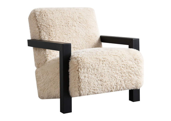 907533 Fitzroy Faux Fur Upholstered Chair Solid Wood Arms Latte