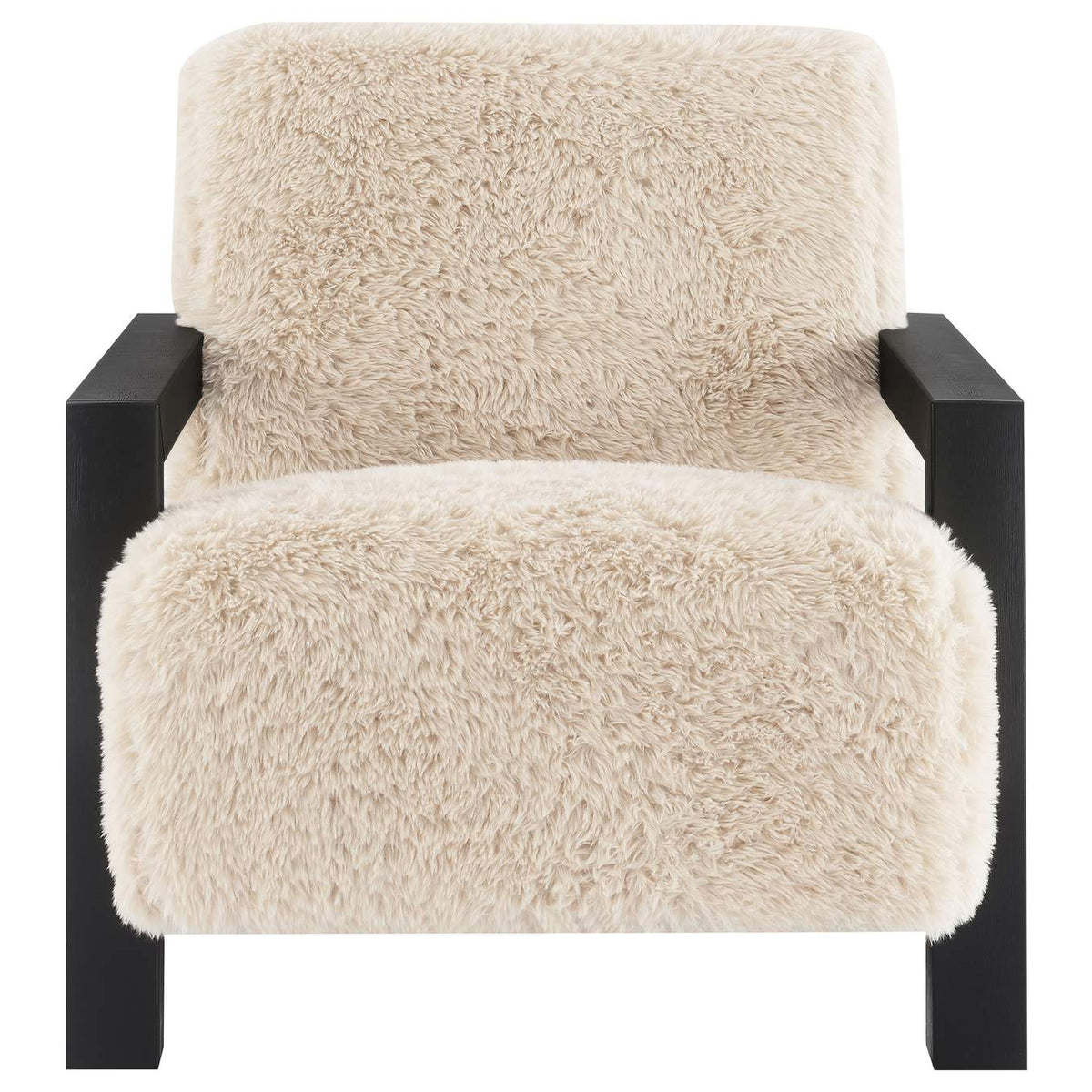 907533 Fitzroy Faux Fur Upholstered Chair Solid Wood Arms Latte