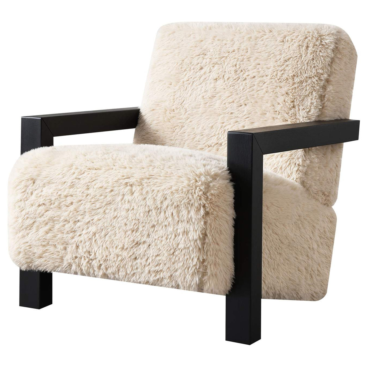 907533 Fitzroy Faux Fur Upholstered Chair Solid Wood Arms Latte