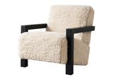 907533 Fitzroy Faux Fur Upholstered Chair Solid Wood Arms Latte