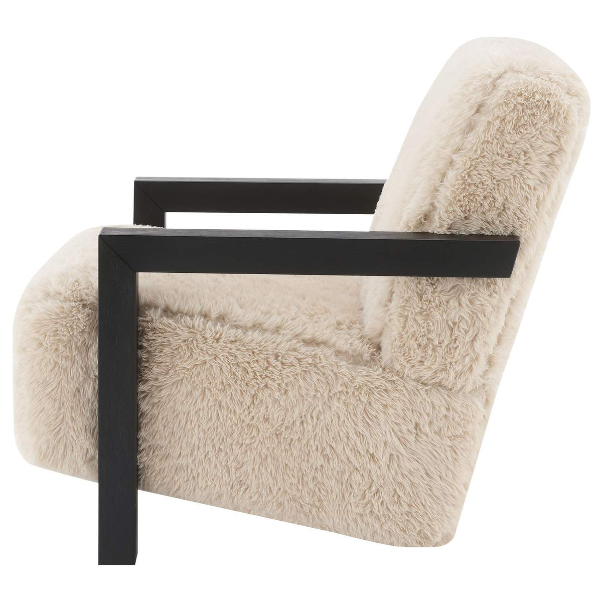 907533 Fitzroy Faux Fur Upholstered Chair Solid Wood Arms Latte