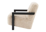 907533 Fitzroy Faux Fur Upholstered Chair Solid Wood Arms Latte