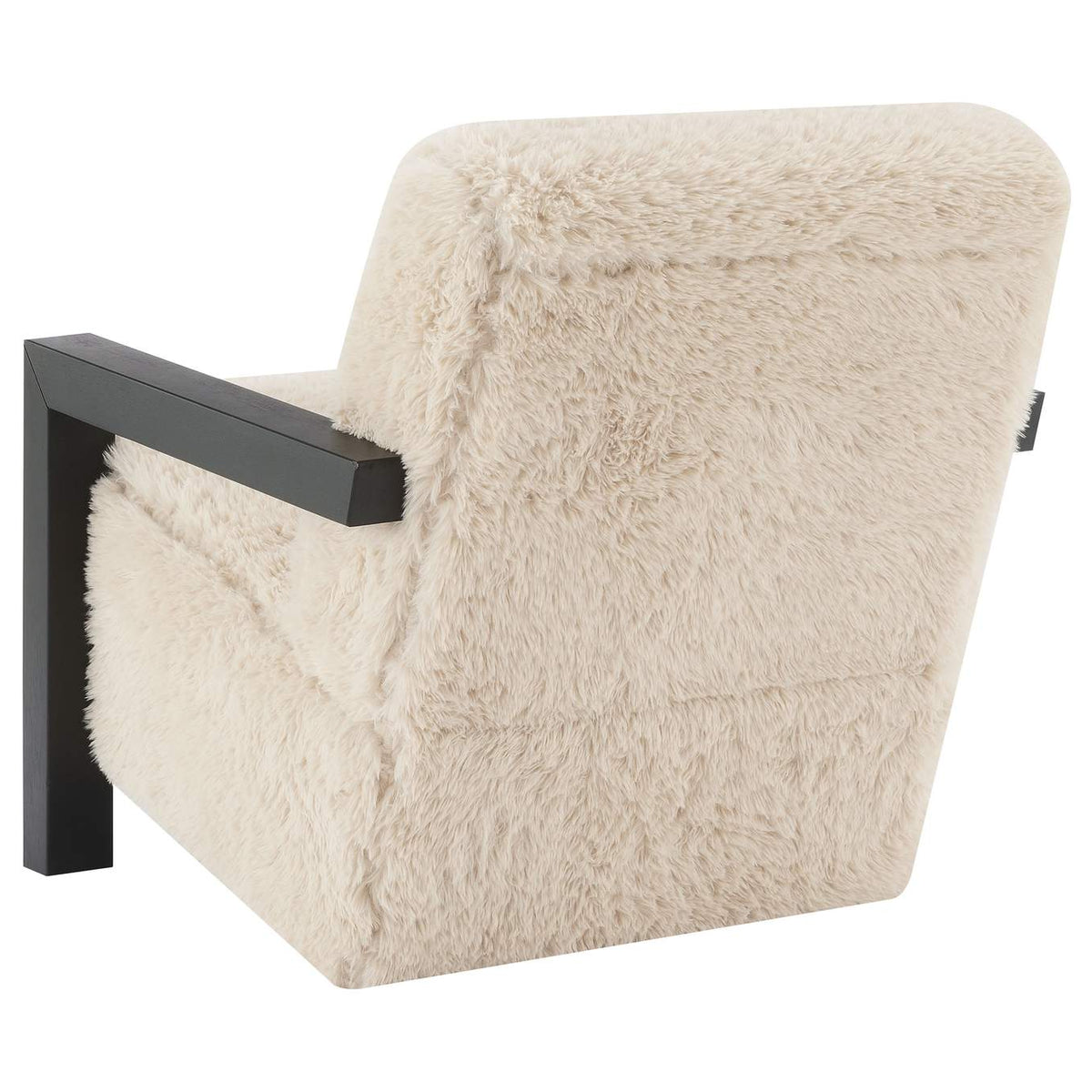 907533 Fitzroy Faux Fur Upholstered Chair Solid Wood Arms Latte