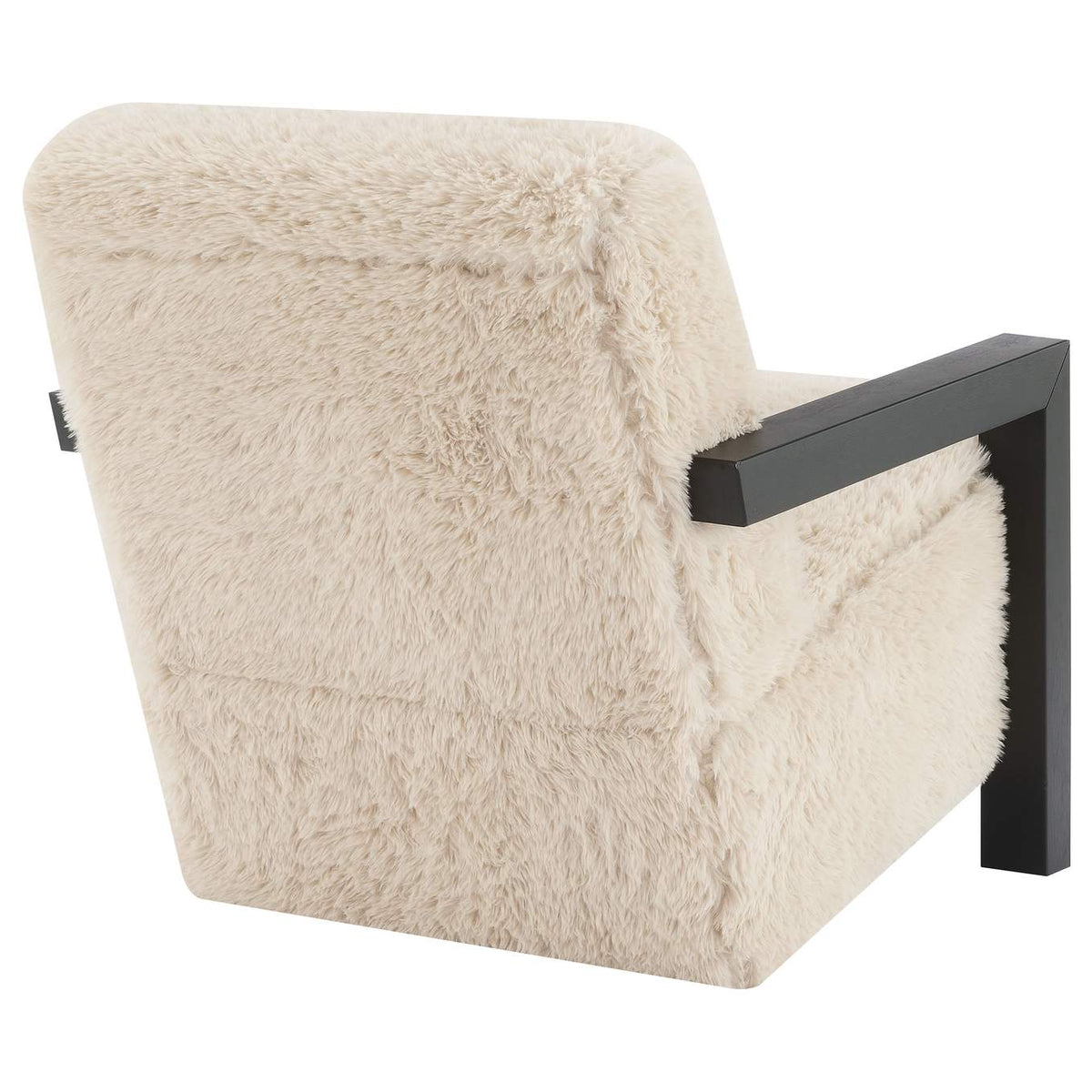 907533 Fitzroy Faux Fur Upholstered Chair Solid Wood Arms Latte