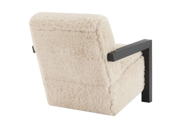 907533 Fitzroy Faux Fur Upholstered Chair Solid Wood Arms Latte