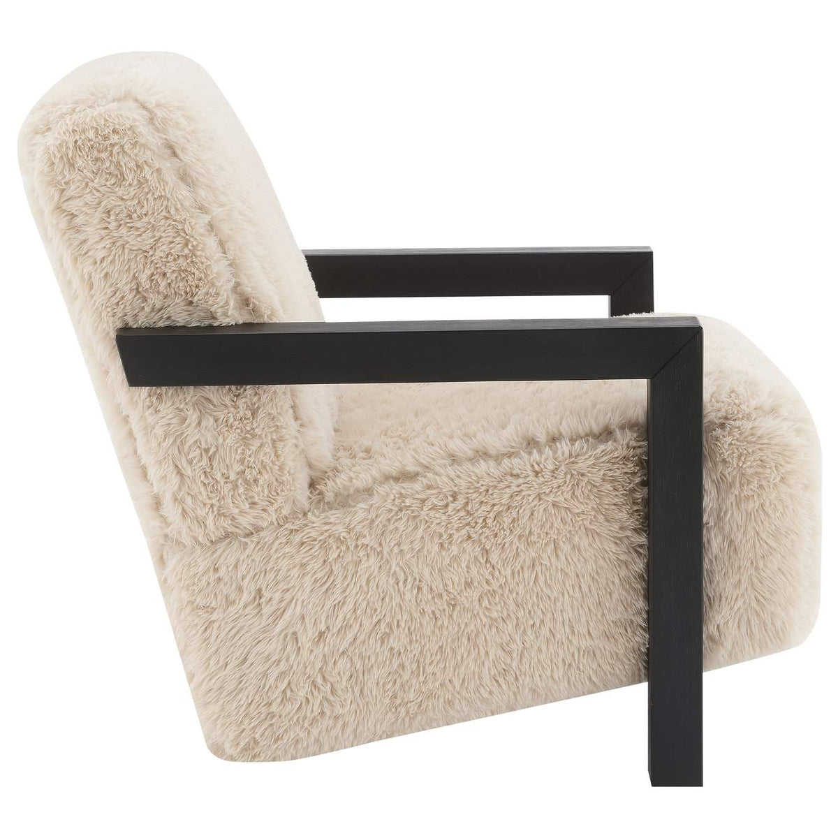 907533 Fitzroy Faux Fur Upholstered Chair Solid Wood Arms Latte