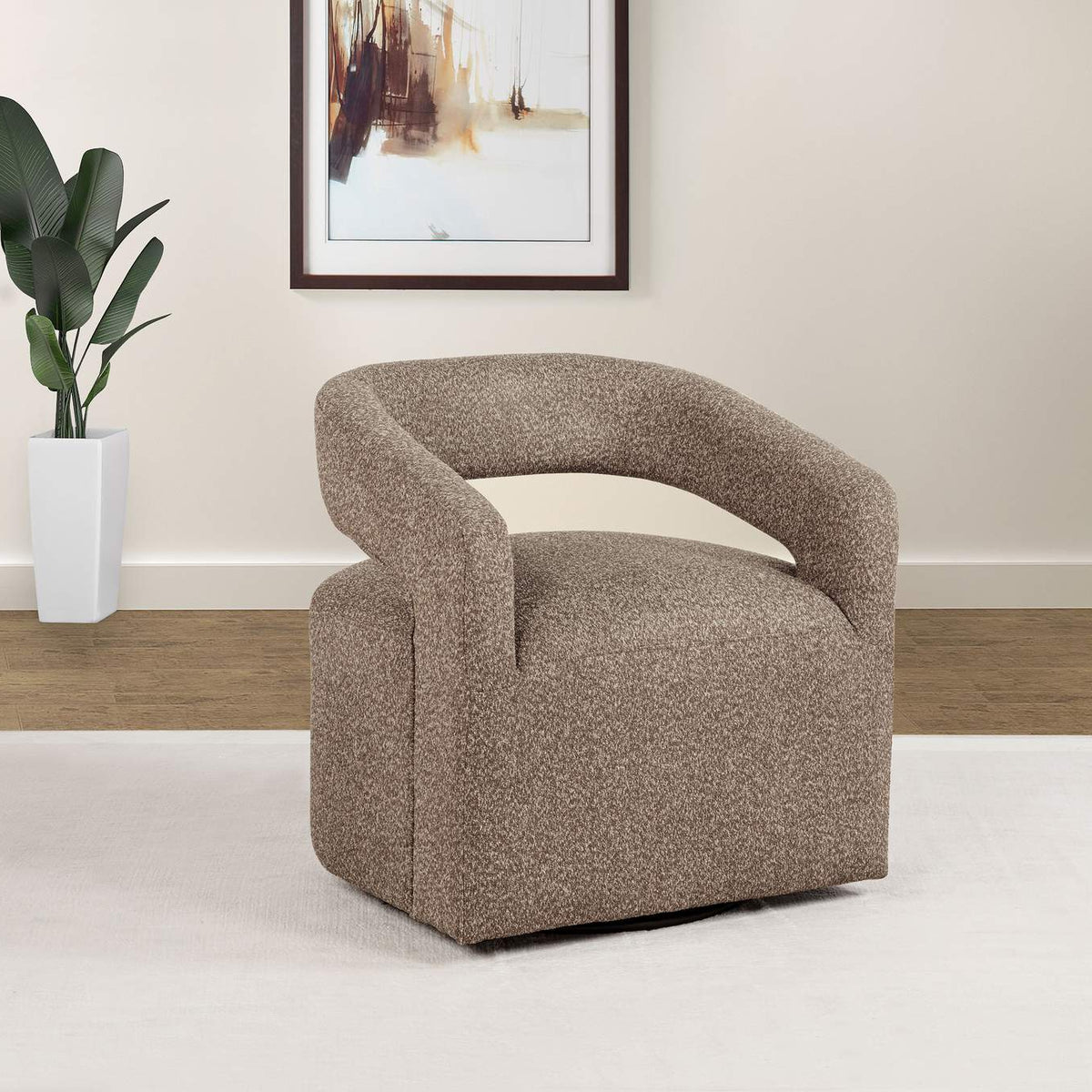 907538 Westhill Boucle Upholstered Swivel Accent Chair Rocky Road